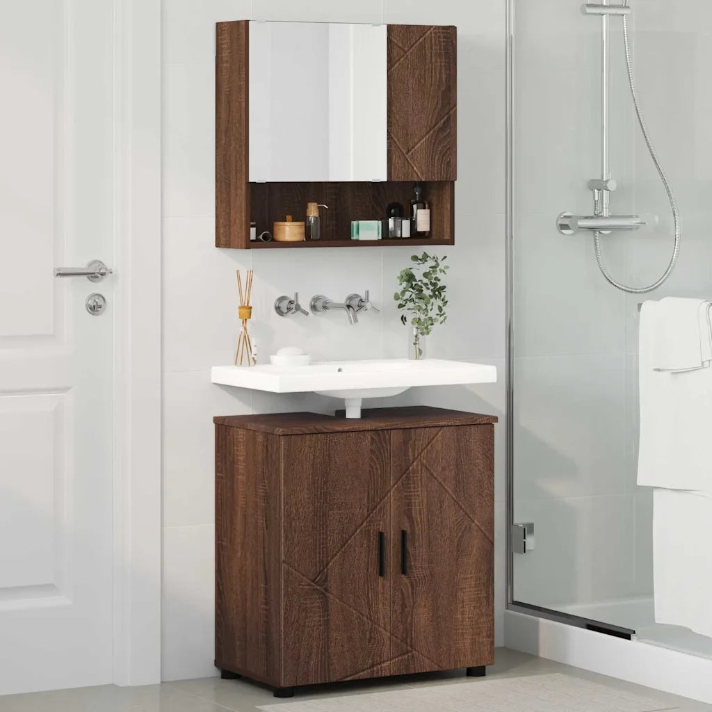 Set di mobili per il bagno con porta 2 pcs Rovere Marrone