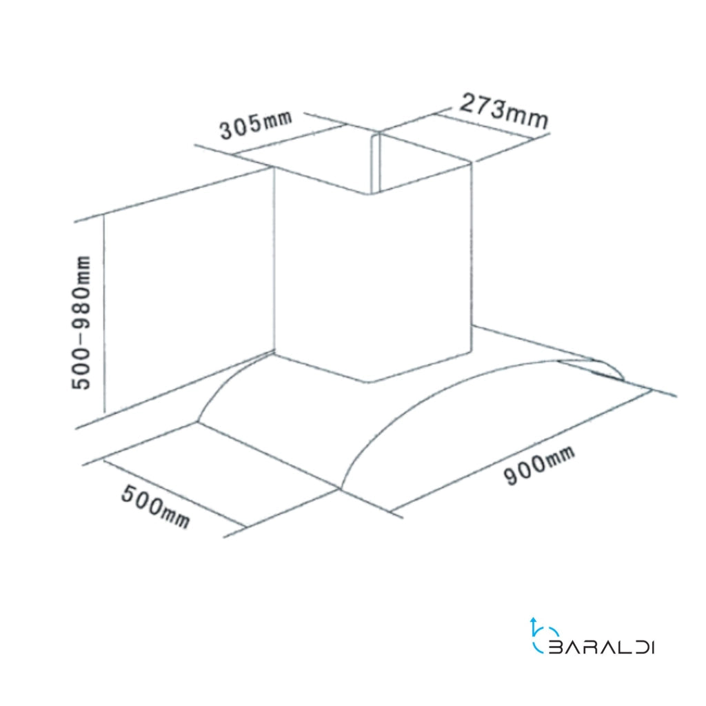 Cappa a parete con 3 velocità EOS VETRO cm 90 - Inox - 700 m3/h