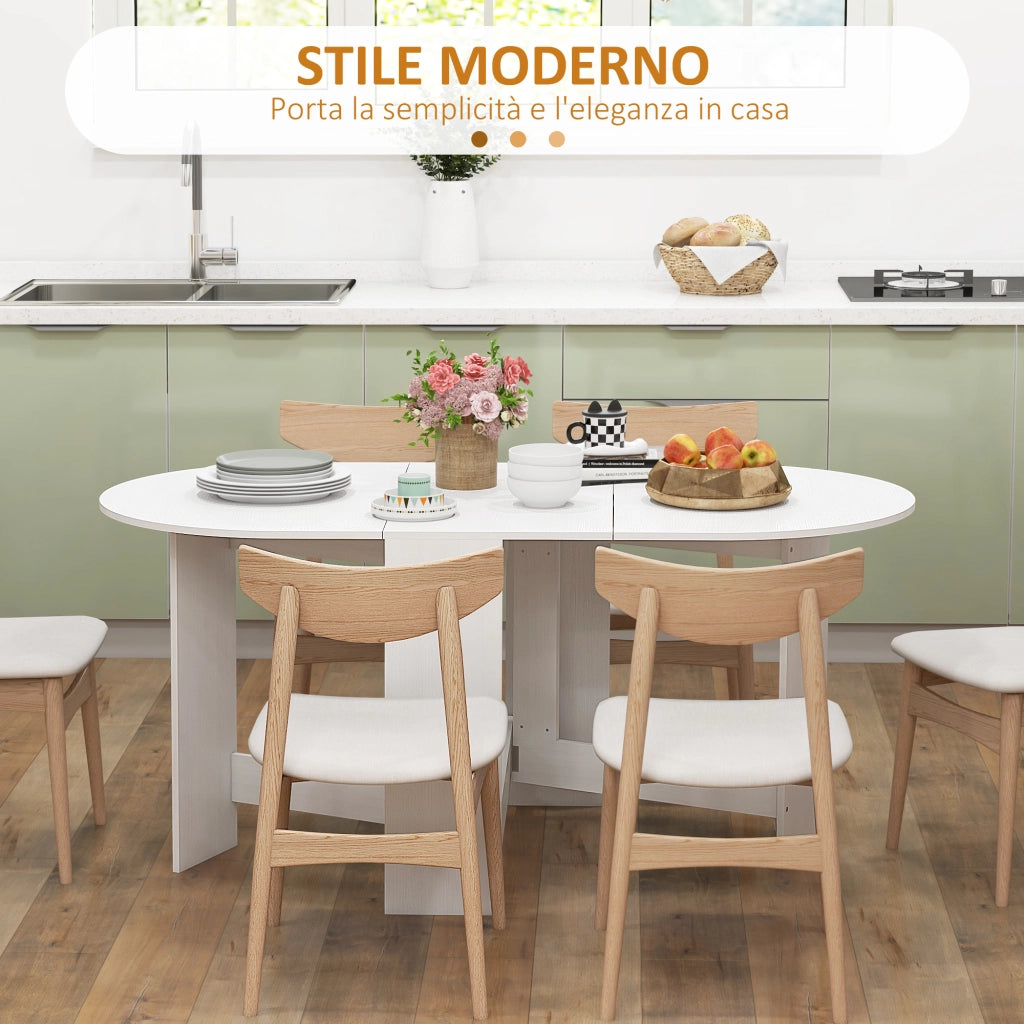 Tavolo Pieghevole da Pranzo 163x80x75 cm con 2 Ribalte Ovale in Legno Bianco