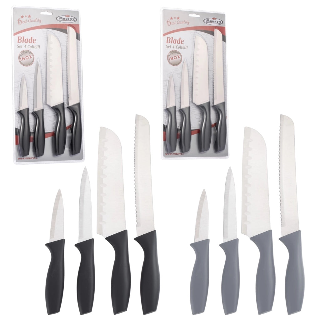 MAURY'S SET 4 COLTELLI BLADE IN ACCIAIO INOX IN 2 COLORI ASSORTITI