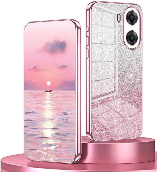 Hoesa smartphone con rivestimento TPU ultradurabile, bordo galvanizzato e finitura luccicante a gradiente, colore rosa