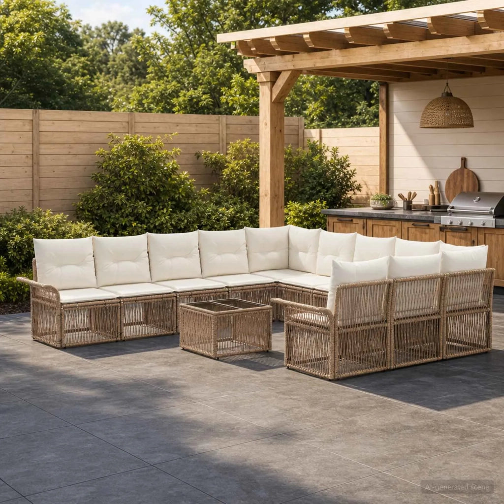 Set Divano da Giardino 12 pcs Beige polyrattan 3434973