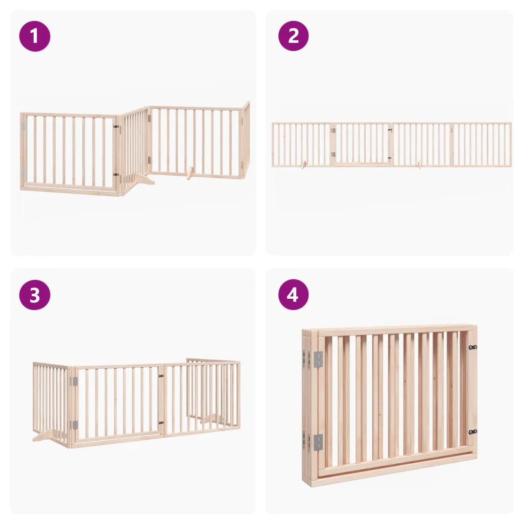 Cancelletto per cani con porta pieghevole 4 pannelli 320 cm in legno di pioppo 352177