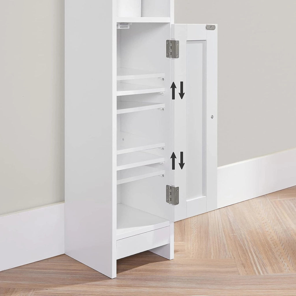 Mobile colonna bagno stretto in MDF bianco con ripiani regolabili