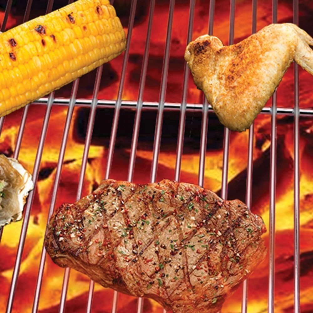 Griglia per Barbecue in Acciaio Cromato, 67x40 cm, Manici Richiudibili, Regolabile per Barbecue a Muratura e Portatili