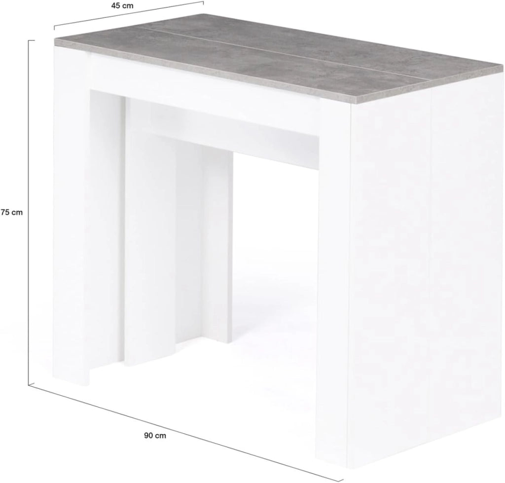 Consolle allungabile ORLANDO, 10 persone, 235 cm, legno bianco ed effetto cemento