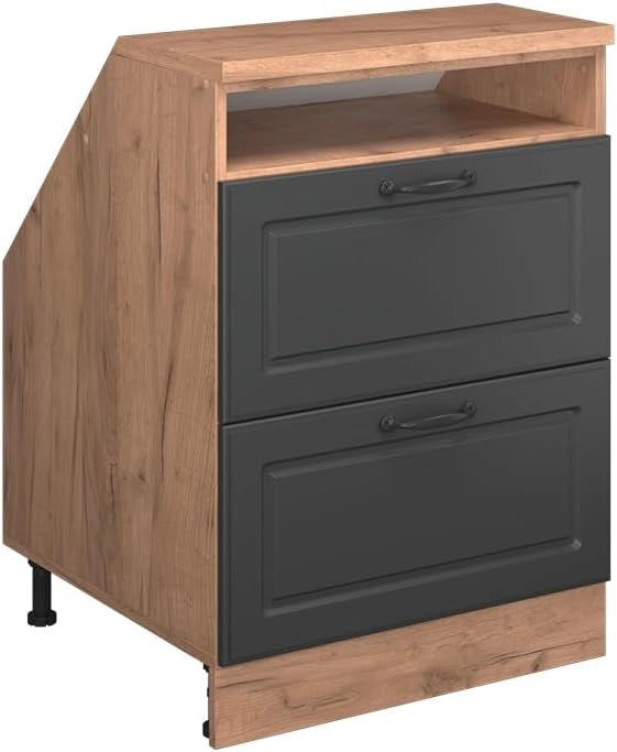 Mobile sottotetto Rion, Antracite casa di campagna, 60 x 81.6 cm con 2 cassetti, carcassa 60 cm profondità, adatto per il salvaspazio sotto tetti spioventi