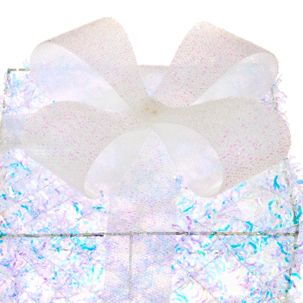 Set di 3 scatole regalo natalizie luminose multicolori con luci LED Decorazioni natalizie glitterate con fiocchi per uso interno