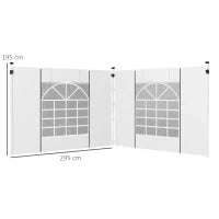 Set 2 Pareti per Gazebo 3x3 m e 3x6m con Finestre e Tende Avvolgibili, 295x195cm, Bianco