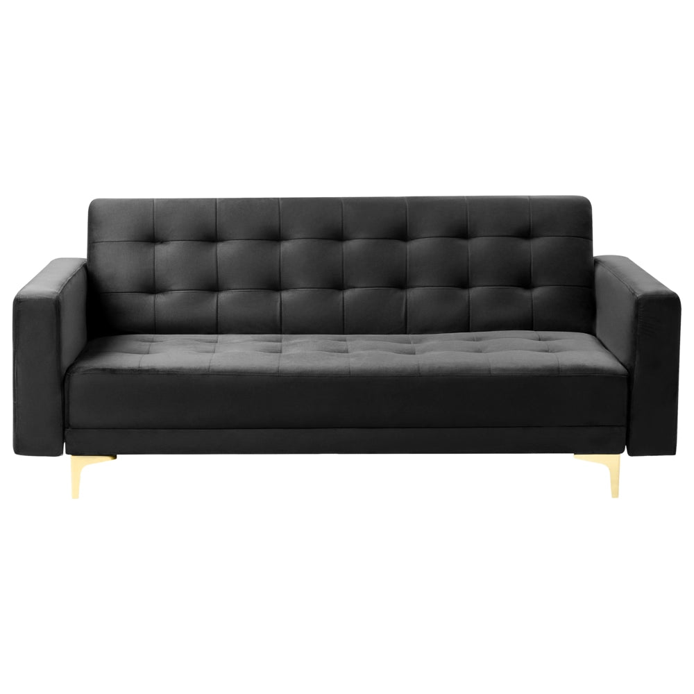 Divano letto in velluto nero capitonné in tessuto moderno soggiorno componibile a 3 posti gambe dorate braccio a binario