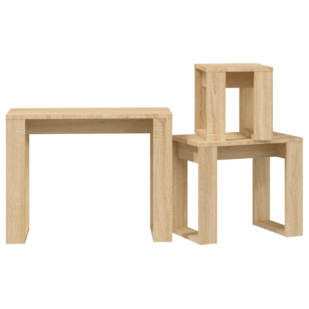 Tavolini Impilabili 3 pz | Tavolo laterale Rovere Sonoma in Legno Multistrato