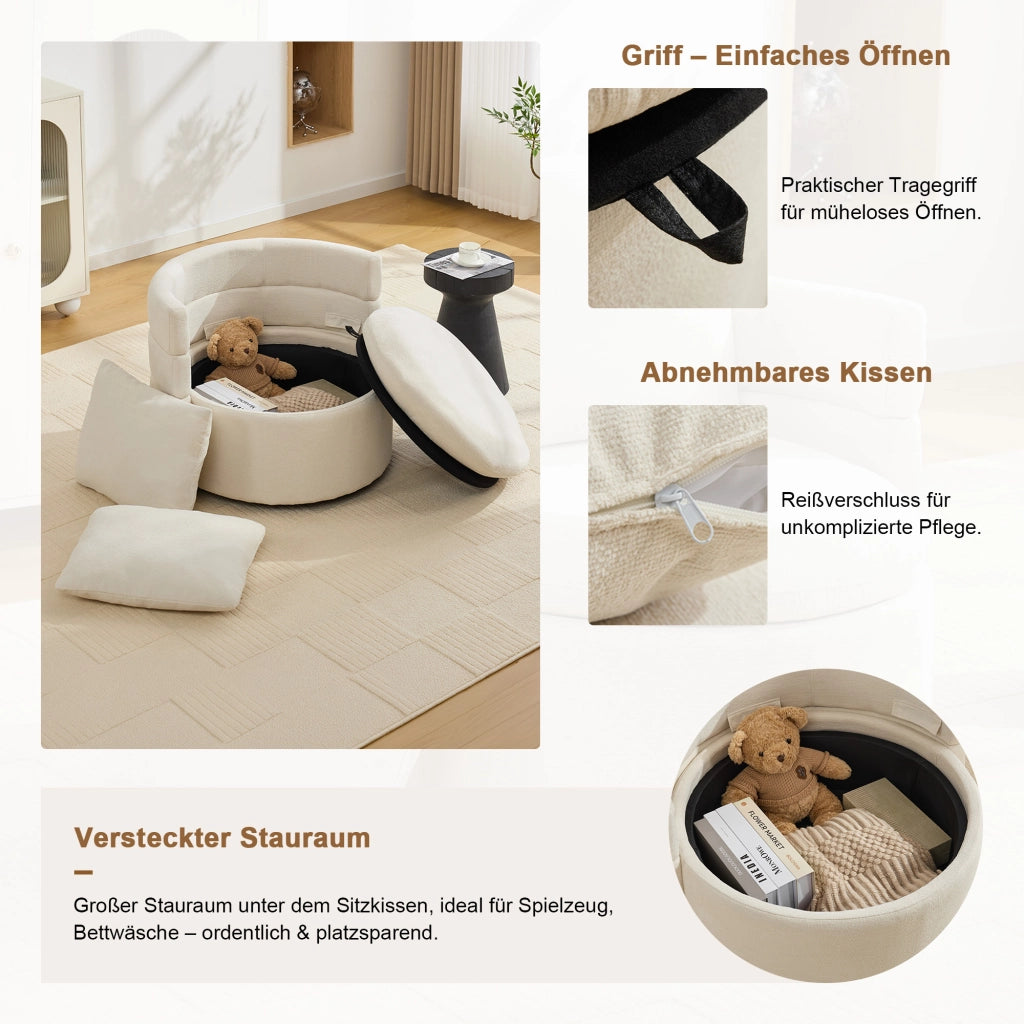 POLTRONA girevole 360° con contenitore nascosto 72 x 66,5 x 76 cm Chenille Avorio