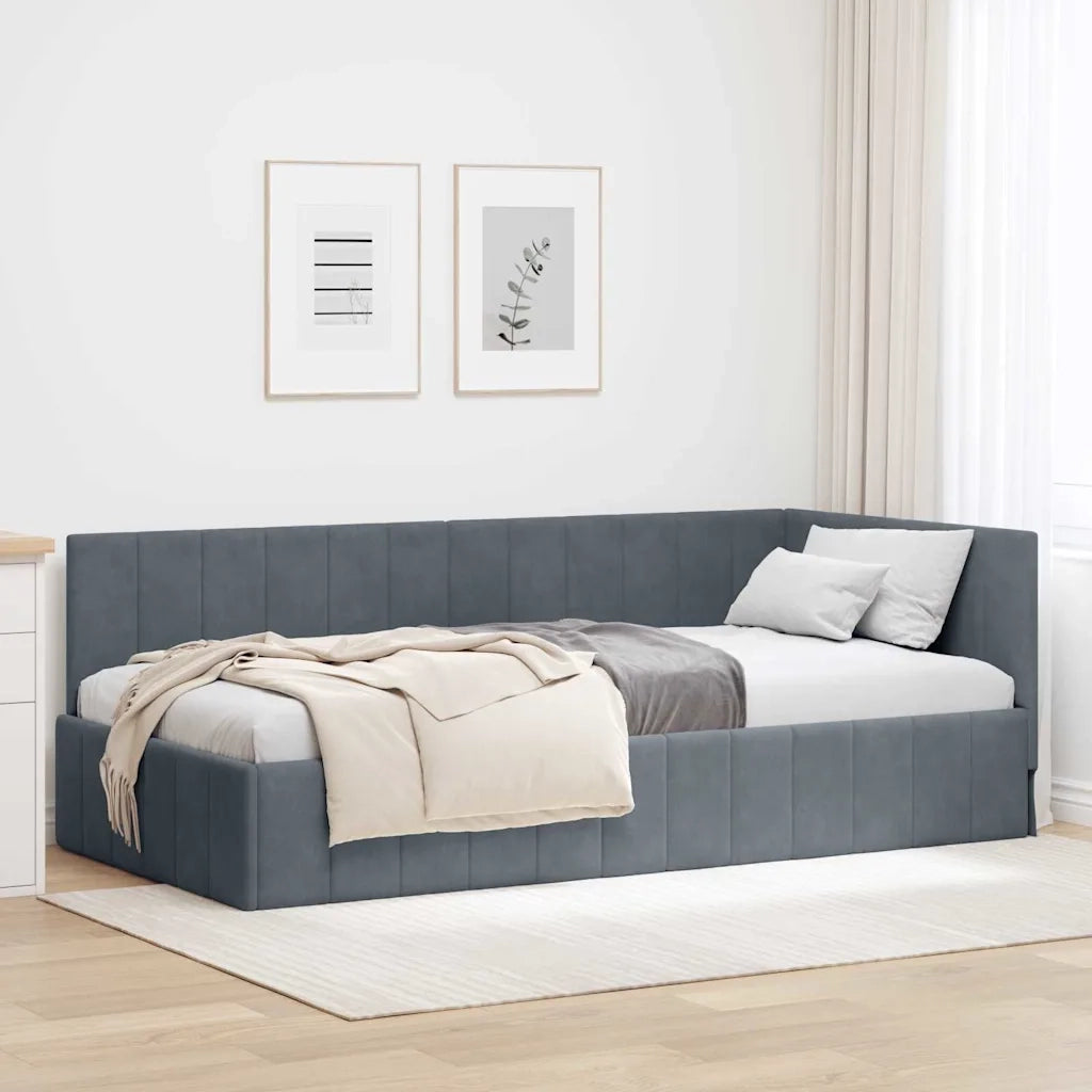 Cornice del letto ad angolo Grigio scuro 90 cm x 190 cm Velluto
