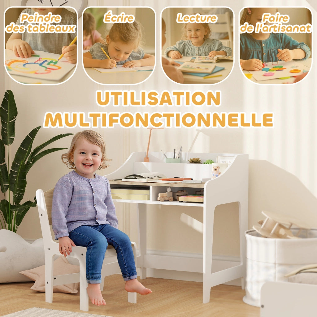 Scrivania per bambini con sedia ¨C zephmum ¨C legno naturale 90x50x75