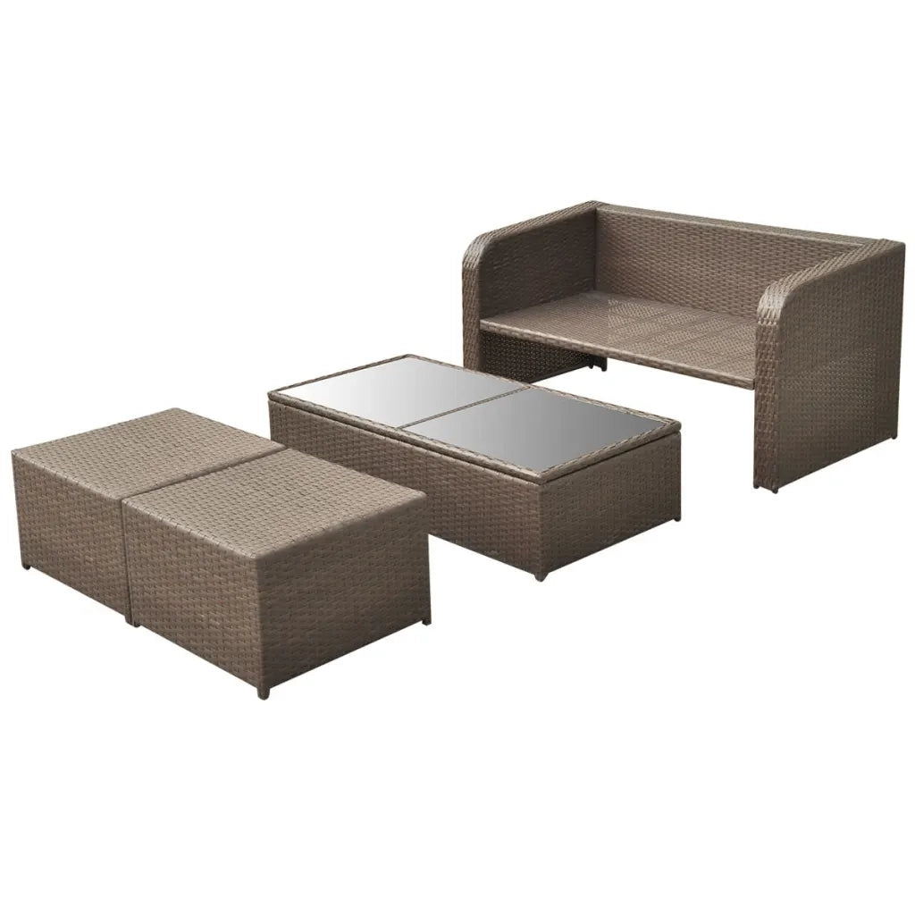 Set Divani da Giardino 4 pz con Cuscini in Polyrattan Marrone 42480