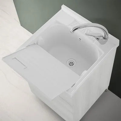 Mobile lavatoio 50x50 cm 1 anta bianco venato con vasca in resina