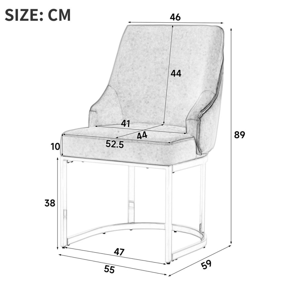 Set di 4 sedie da pranzo 59x55x89 cm con rivestimento in velluto; schienale trapuntato; grigio e argento