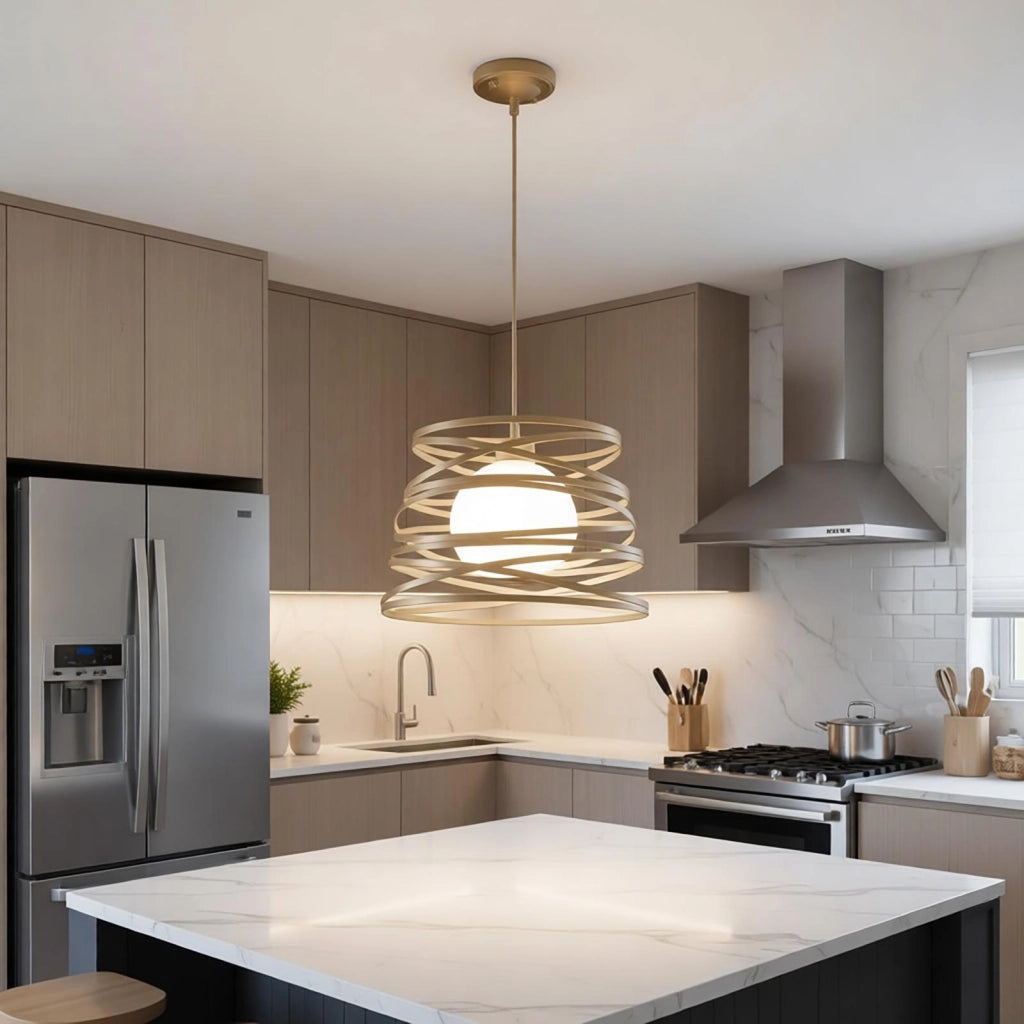 Lampadario moderno sospensione fasce intrecciate ferro opaco attacco E27 max 1x60W lunghezza filo 100cm tavolo cucina 230V TORTORA