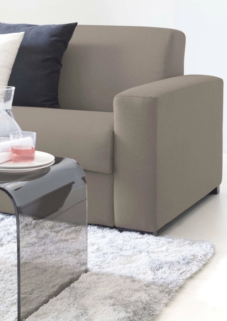 Divano Letto Aika, Divano ad angolo, Made in Italy, SofÒ  con apertura girevole, con Penisola contenitore reversibile, con Braccioli standard, cm 280x95h90, Tortora