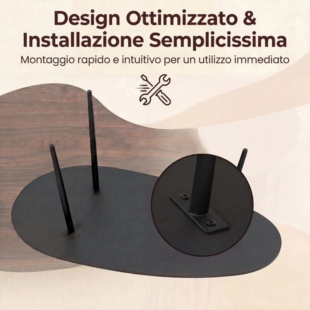 Tavolino da Caffè Mid-Century Moderno, Tavolino d'Accento Ovale Irregolare con Gambe in Metallo, Tavolino Compatto per Soggiorno, Ufficio Domestico, Angolo Lettura, Facile da Montare (Marrone)
