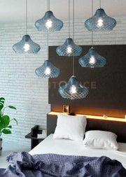 SOSP. BIANCO 7 LUCI RETTANGOLARE VETRI (4 X PICCOLO + 3 X GRANDE) TUTTI ZAFFIRO 1191BI-S7 RMIX-ZA