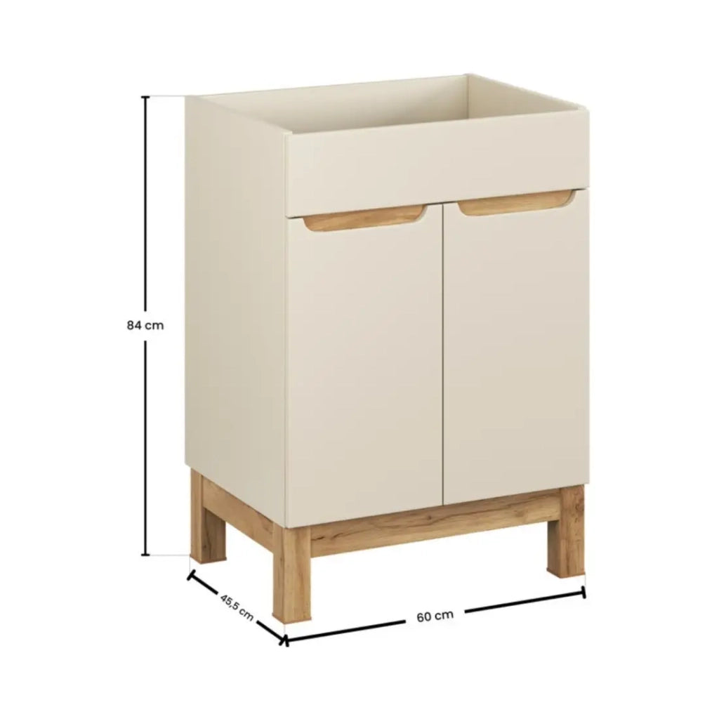 Mobile sottolavabo ERMANO - 2 porte - Cachemire e quercia - L60 × H84 × P46 cm - Da appoggiare
