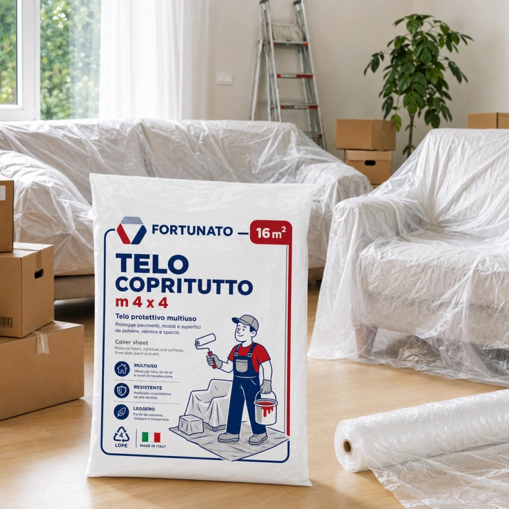 Fortunato telo copritutto trasparente multiuso 4x4 metri *** quantità pezzi 4, confezione 1