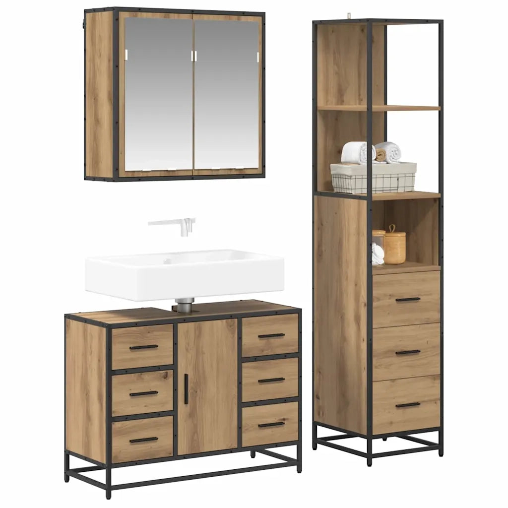 Set di mobili per il bagno con porta 3 pcs rovere artigianale 3402382