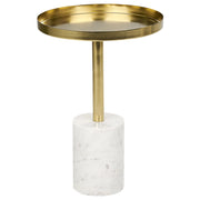 Tavolino moderno rotondo forma geometrica piano in pietra base in metallo bianco e oro soggiorno elegante