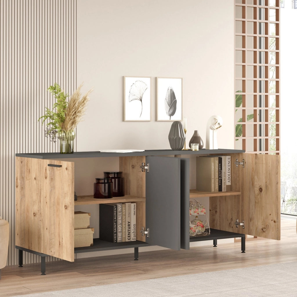 Foza, set Mobili da Soggiorno Modulabile, Marrone Rovere Nodi