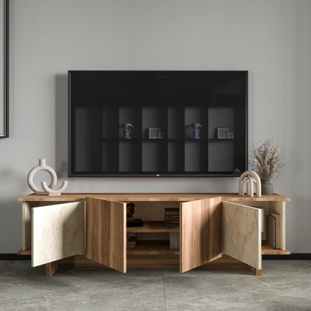Clusone, Mobile Porta tv un Ripiano, 180x33x50h cm Beige Marmo