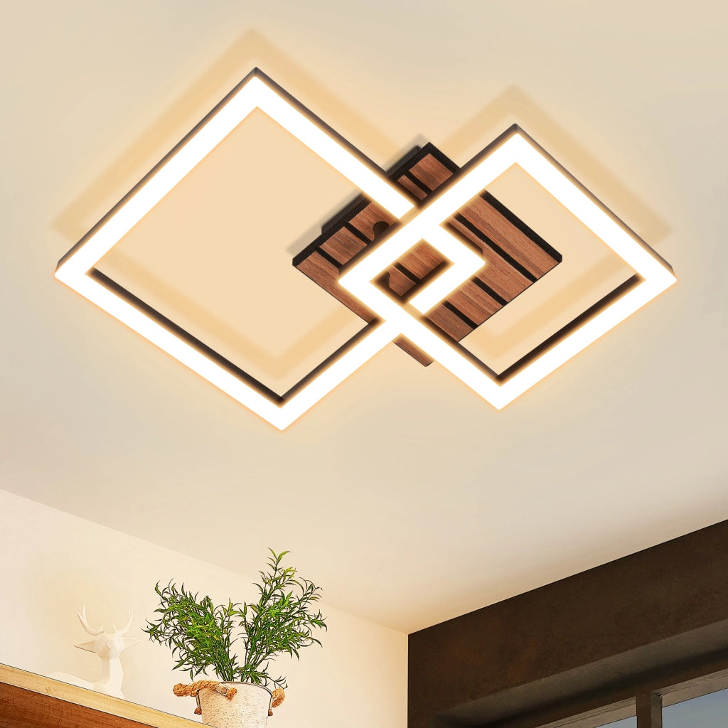 ZMH Lampada da Soffitto LED 14W Moderna 3000K Calda Effetto Legno Quadrata per Soggiorno