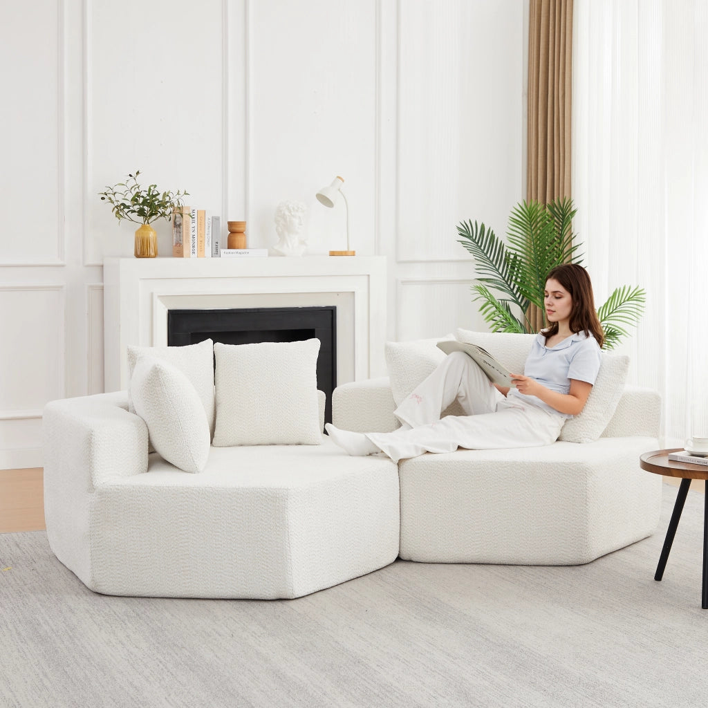 POLTRONA Lounge esagonale modulare in chenille beige con 3 cuscini