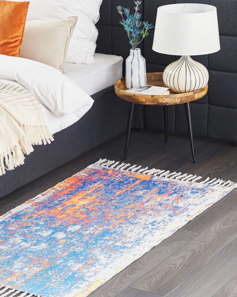 Tappeto in poliestere Multicolore motivo astratto in cotone fatto a mano con nappe 80 x 150 cm