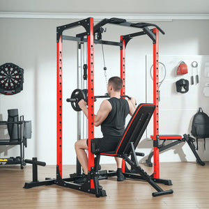 Stazione Fitness 191x153x205 cm Bilanciere Trazioni e Dip in Acciaio Rosso e Nero