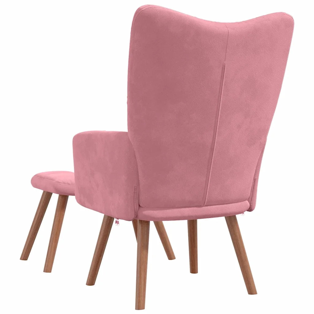 Divano Sedia-Poltrona Relax con Poggiapiedi Rosa in Velluto 250796