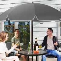 Set da Giardino 6 Pezzi in Acciaio con 4 Sedie Pieghevoli, Ombrellone e Tavolo Rotondo, Grigio e Nero