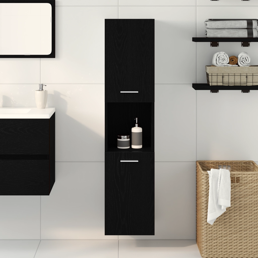 Armadio da bagno  in rovere nero 30x30x130 cm in legno ingegnerizzato