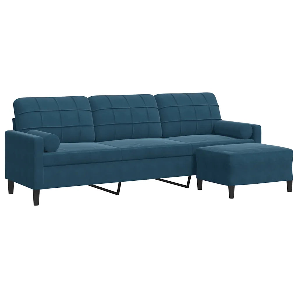 Divano a 3 Posti con Poggiapiedi Blu 210cm in Velluto 3278286