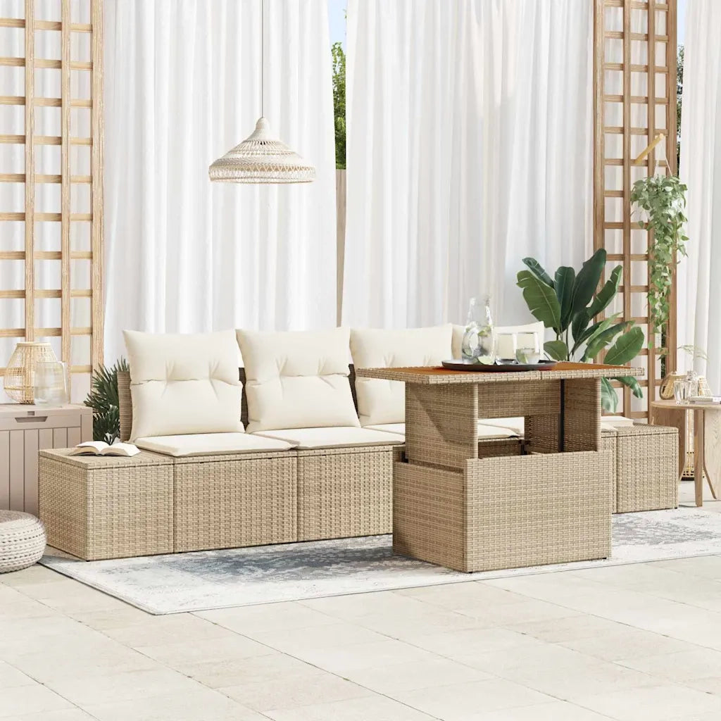 Set da Pranzo per Giardino con cuscino 5 pcs Beige e Crema