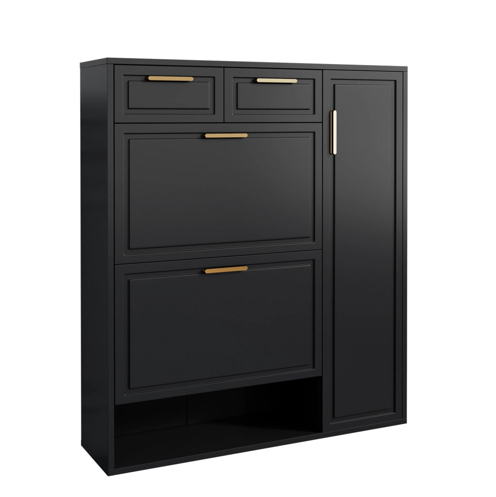 Scarpiera ULEVR 95x24x107 cm con 2 cassetti, ripiani regolabili e vani aperti, nera