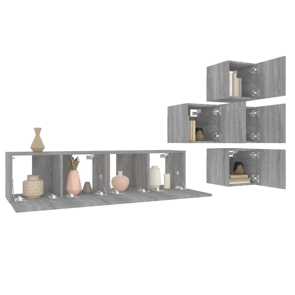 Set di Mobili Porta TV 6 pz Grigio Sonoma in Legno Multistrato cod mxl 26507