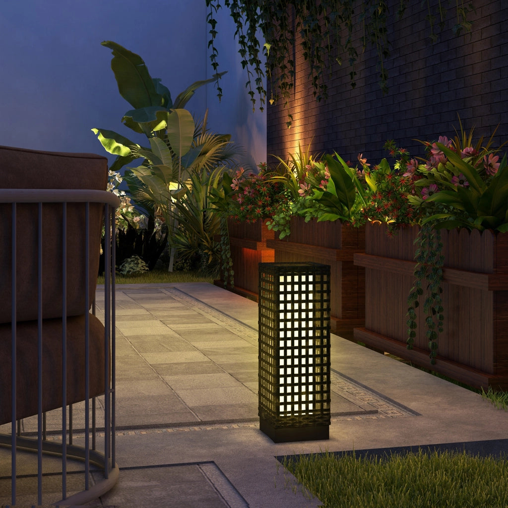 Lampada da Esterno Solare ¨C zephmum ¨C Rattan, Acciaio, 15.5x15.5x46 cm, Nero