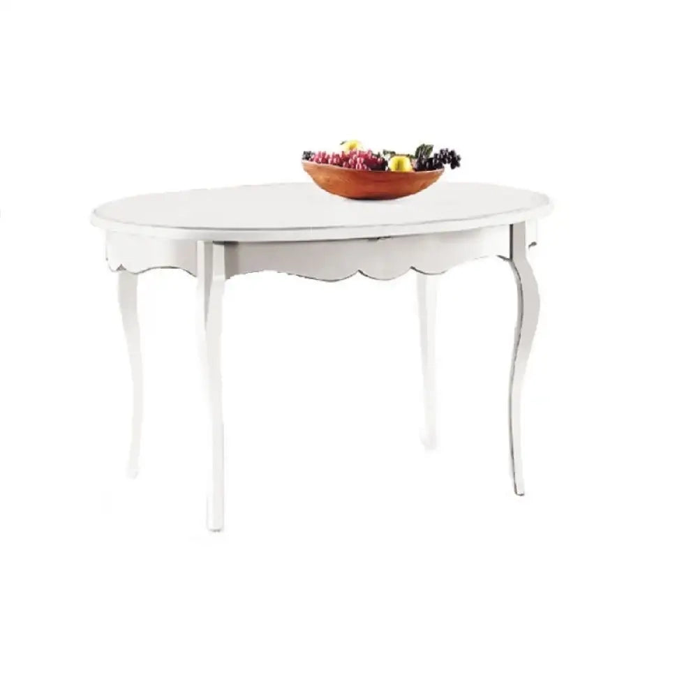 Tavolo ovale con 1 allunghe da 50 cm fino 210 cm in legno massello e mdf con rifiniture in bianco 160X110x75 H chiuso