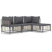Set Divani da Giardino 4 pz | Set Salotto da Giardino con Cuscini Antracite in Polyrattan