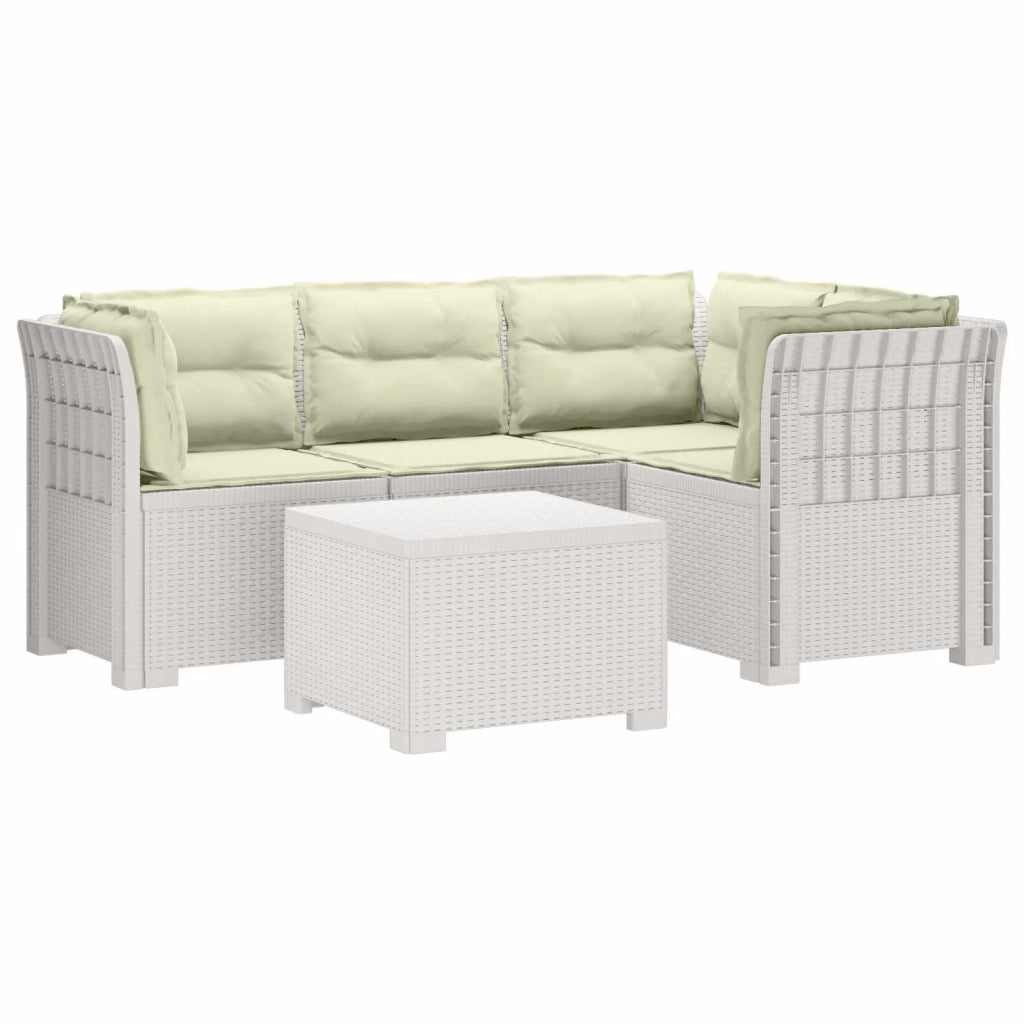 Divano da giardino 4 posti con cuscini aspetto rattan PP Bianco 3444022