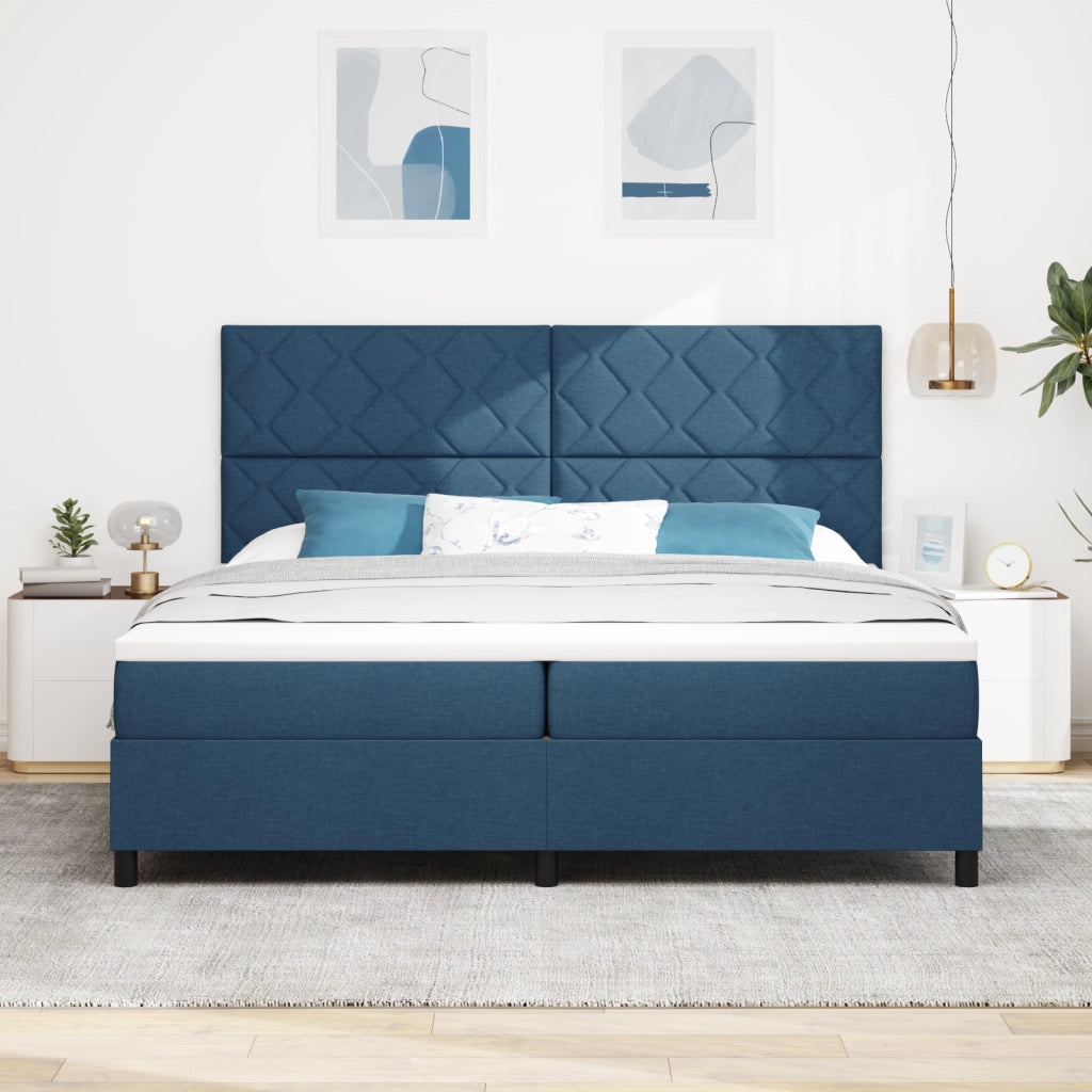 Letto a Molle e Materasso Blu 200x200 cm in Tessuto
