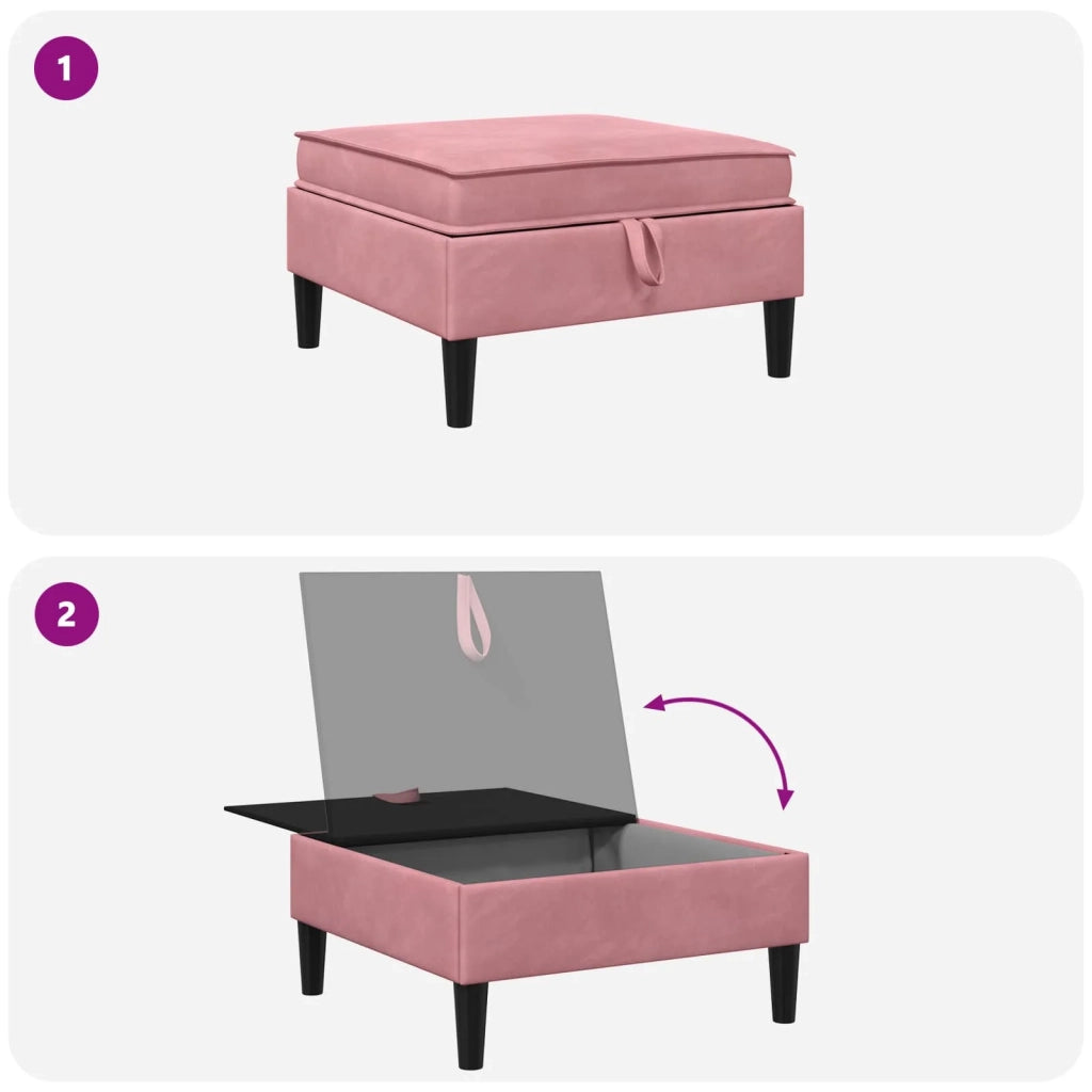 Pouf con Storage Rosa Velluto