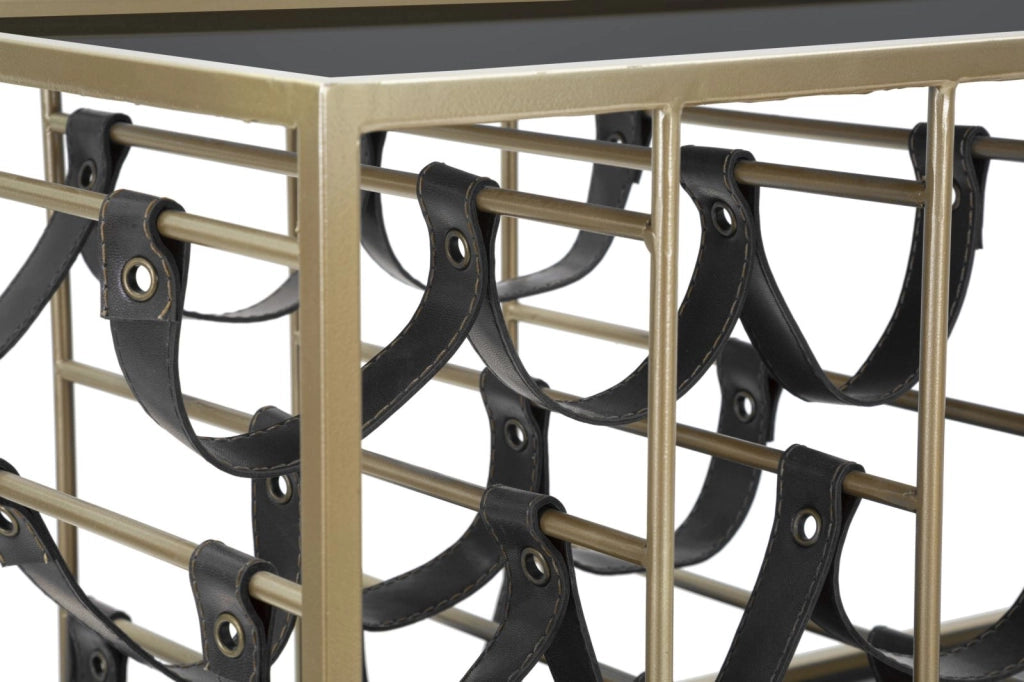 Carrello Black String Gold - Carrello Portavivande e Portabottiglie con Specchi, 79x39,5x82 cm - Stile Glam - Parent 940