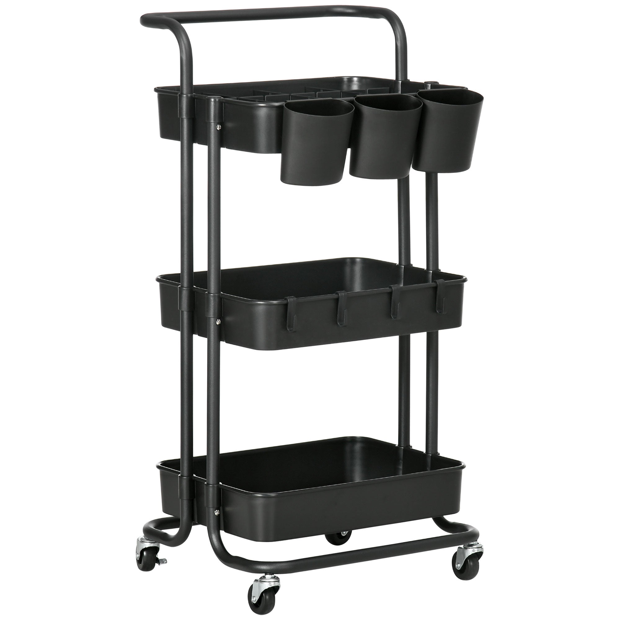 Carrello da Cucina Multiuso 3 Livelli con Accessori Nero
